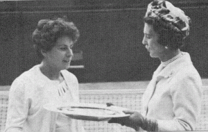 Maria Bueno accepts the Wimbledon trophy from HRH Princess Marina