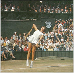 Maria Bueno serves on Centre Court