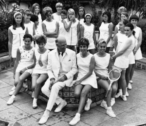 Teddy Tinling Surrounded by Tennis Stars Modelling his Designs, 1967