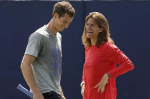 Andy Murray and Amelie Mauresmo share a laugh at Queen's in preparation for his grass court campaign