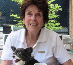 Maria Bueno at Town Tennis Club with Ephrussi ('Frew'), a friend's dog