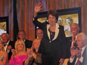 Maria Bueno is introduced on stage at the Legends Gala