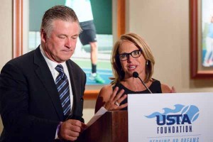 Alec Baldwin and Katie Couric speak during the USTA Foundation opening night Gala celebration during the 2015 US Open (Photo USTA/Steven Freeman)