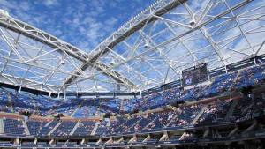 The steel structure of the retractable roof over Arthur Ashe Stadium is already in place