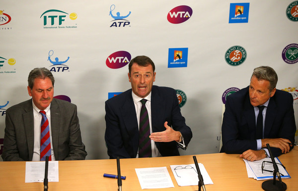 ITF President David Haggerty, Tennis Integrity Board Chairman Philip Brook, and ATP Chairman Chris Kermode announce an independent enquiry into match fixing in Melbourne, Australia. (Jan. 26, 2016 - Source: Michael Dodge/Getty Images AsiaPac)