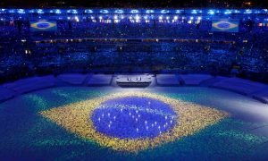 The National Flag takes shape on the floor of the stadium