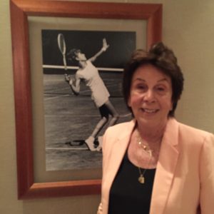 Maria Esther Bueno with the 1966 picture of her at Forest Hills